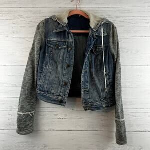 Free People Blue Denim and Gray Hoodie Jacket Size XS